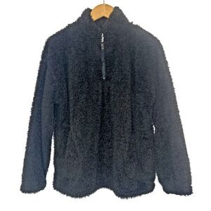 Cuddl Duds Black 1/4 Zip Fleece Fuzzy Plush Oversize Athleisure Outdoor Casual M